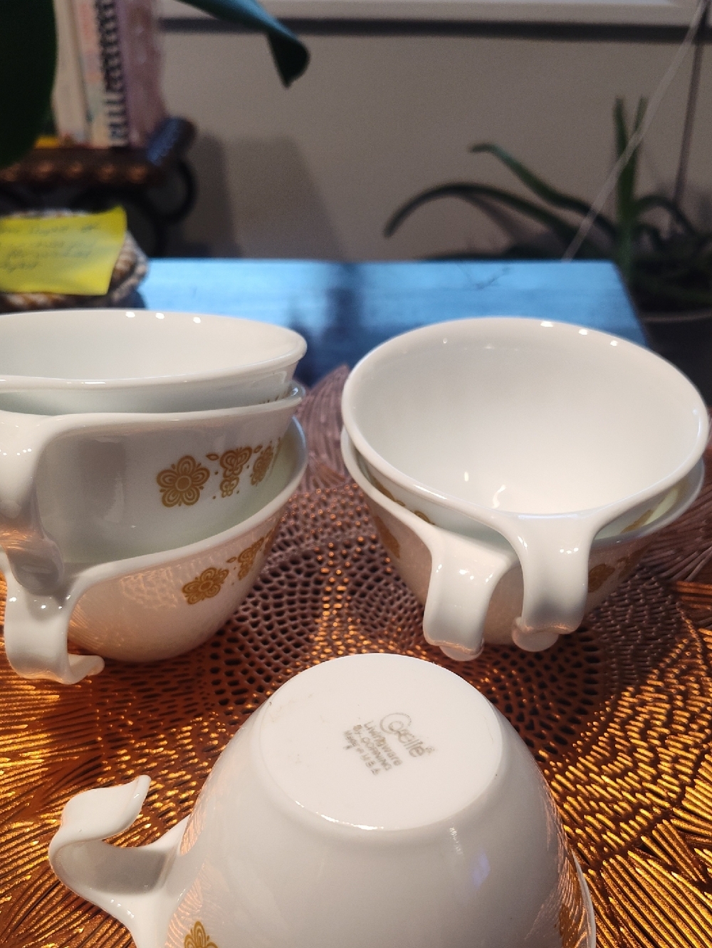 Corelle White with Gold Floral Accent Stackable Mugs - Set of 6 With Hanger Hand